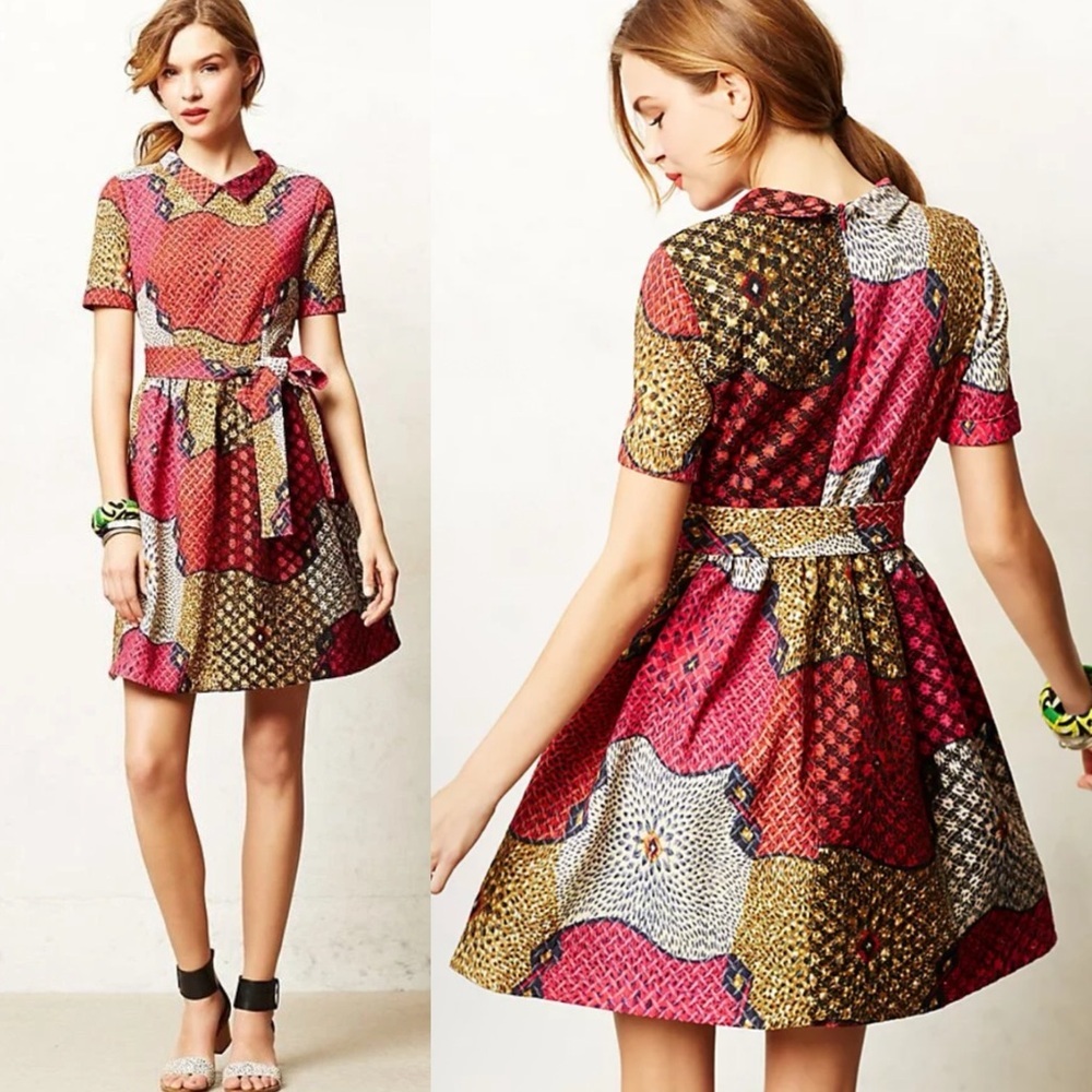 Anthropologie Doreen Mashika Legend Song Dutch Wax Dress 0 Patchwork African